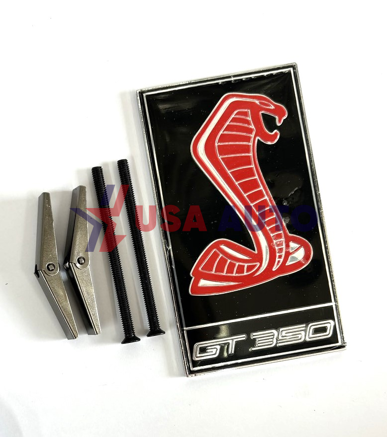 ემბლემა საბარგულის MUSTANG GT 350 (კობრა) სამაგრით 120x70mm შავი (რკინა)