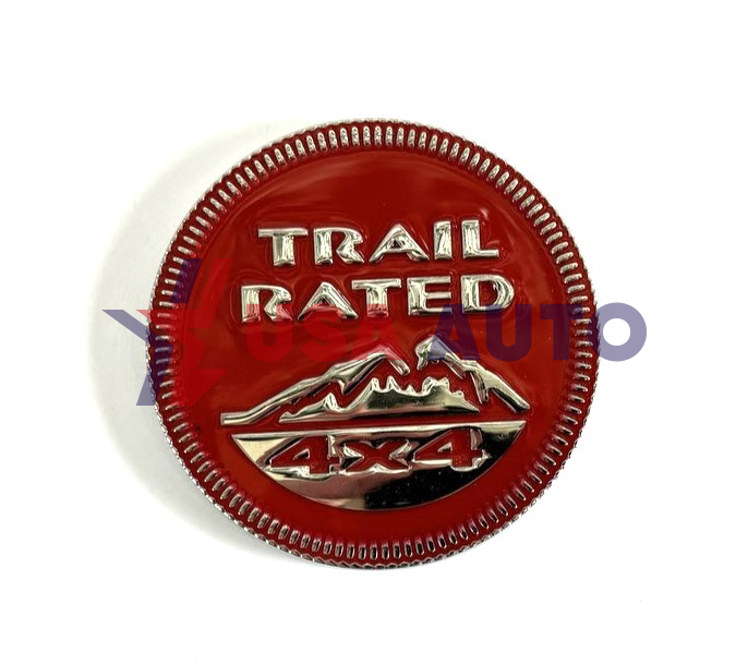 ემბლემა TRAIL RATED 4x4 63mm ქრომირებული, წითელი გაფორმებით (რკინა)