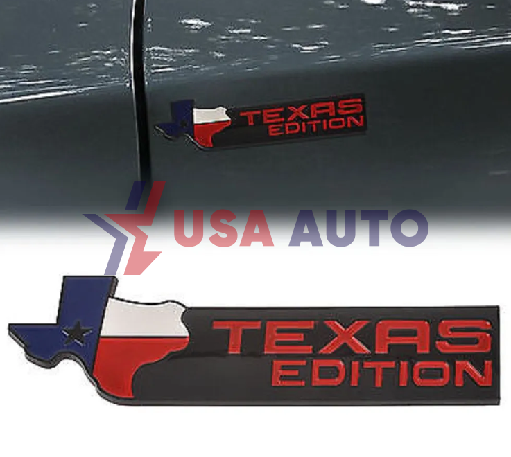 ემბლემა TEXAS EDITION 160x50mm შავი, წითელი წარწერით (ABS პლასტმასი)