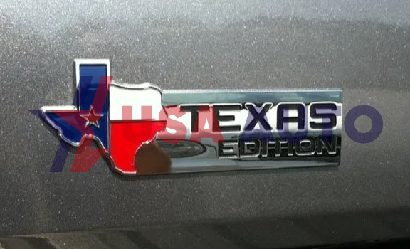 ემბლემა TEXAS EDITION 160x50mm ქრომირებული, შავი წარწერით (ABS პლასტმასი)