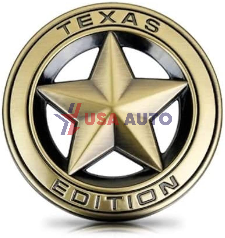 ემბლემა TEXAS EDITION მრგვალი ვარსკვლავი 75mm მუქი ოქროსფერი (რკინა)