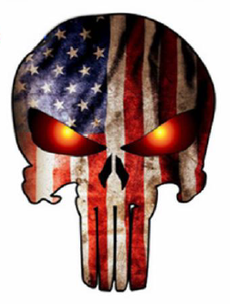 სტიკერი ჩონჩხის თავი ამერიკის დროშის ფერებში (ფერადი) 14x12 სმ