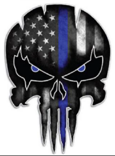 სტიკერი ჩონჩხის თავი ამერიკის დროშის ფერებში (შავი, ლურჯი) 14x12 სმ